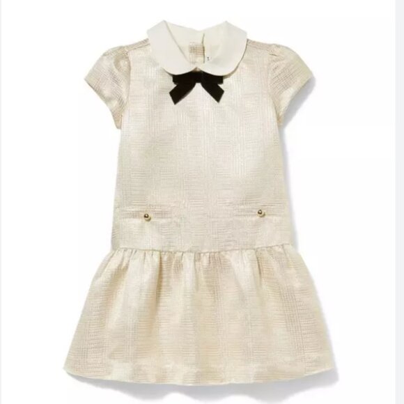 Janie and Jack Gold Metallic Brocade Dropwaist Dress 7 - Picture 1 of 4